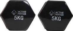 Active Panther Dumbbell Set 2 X 5 KG - 10 Kg Totaal - Vinyl - Zwart -Fitnessapparatuur Serie Winkel 1200x509 2