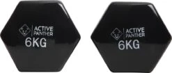 Active Panther Dumbbell Set 2 X 6 KG - 12 Kg Totaal - Vinyl - Zwart -Fitnessapparatuur Serie Winkel 1200x510