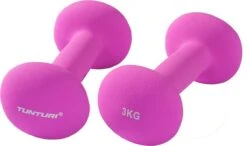 Tunturi Dumbbell Set - 2 X 3,0 Kg - Neopreen - Fluor Paars - Incl. Gratis Fitness App -Fitnessapparatuur Serie Winkel 1200x707 5