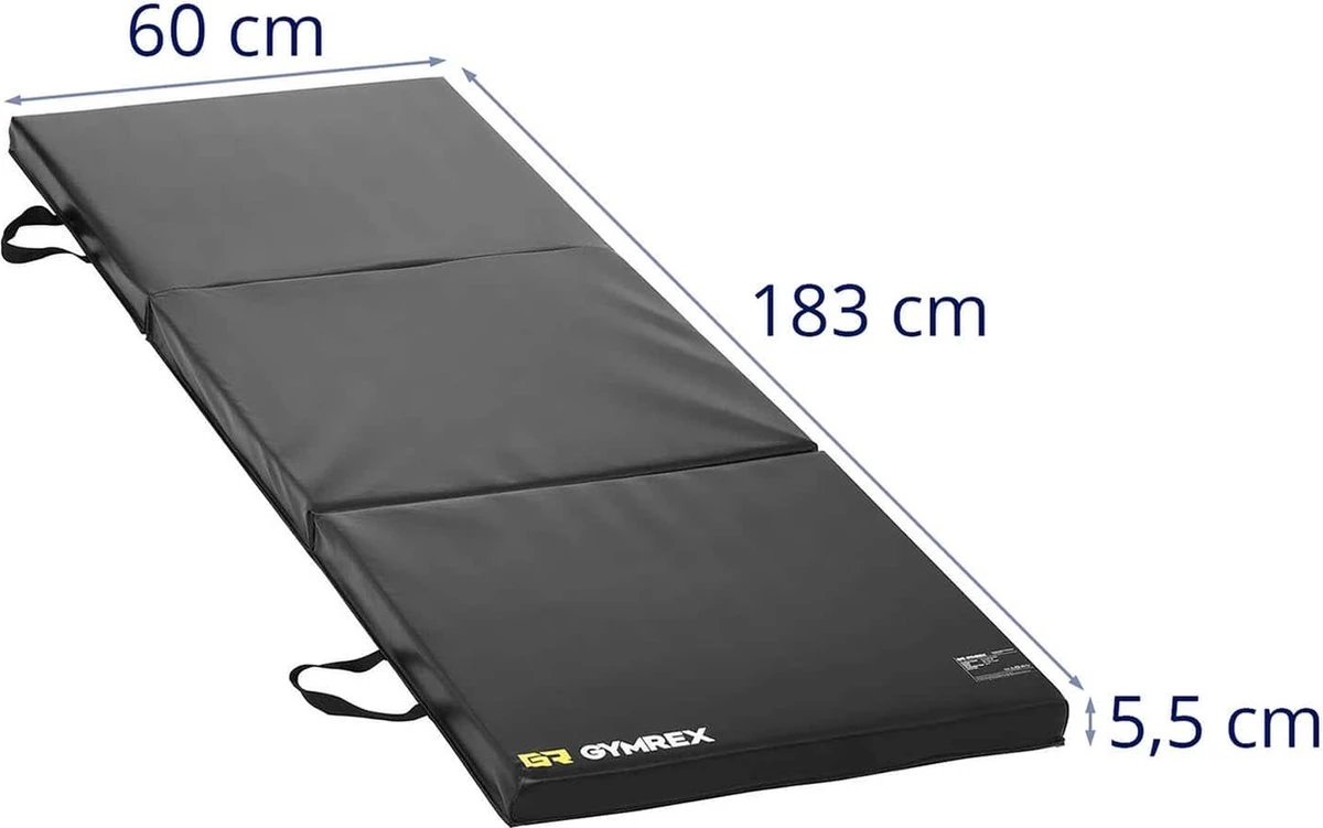 Gymrex Gymnastiekmat - 180 x 60 x 5 cm - opvouwbaar- zwart Gymrex Gymnastiekmat - 180 X 60 X 5 Cm - Opvouwbaar- Zwart -Fitnessapparatuur Serie Winkel