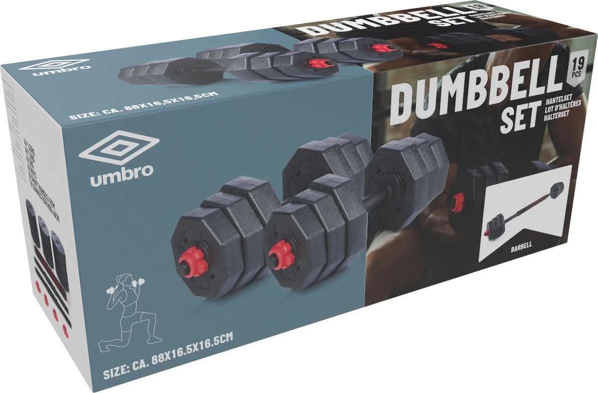 Umbro Halterset - 20 KG - Verstelbare Dumbells en Barbell - Gewichten van 1.25 KG, 1.5KG en 2KG - Kunststof Umbro Halterset - 20 KG - Verstelbare Dumbells En Barbell - Gewichten Van 1.25 KG, 1.5KG En 2KG - Kunststof -Fitnessapparatuur Serie Winkel 1200x790 2