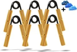 Gouden Grip Handknijper 6-Delige Premium Set 23-135kg + E-book - Handtrainer - Handgrippers - Handknijper Fitness - Knijphalter - Onderarm Trainer - Handtrainer - Heavy Grip - Buigveer