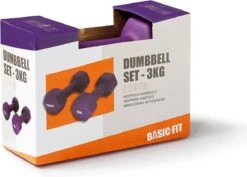 Basic-Fit® Dumbbells - Dumbells Set - 2 X 3 Kg - Rubber - Paars 4 Basic-Fit® Dumbbells - Dumbells Set - 2 X 3 Kg - Rubber - Paars -Fitnessapparatuur Serie Winkel 1200x859 3