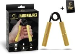 Gouden Grip Handknijper Level 3 (68kg) + GRATIS Griptraining E-book - Handtrainer - Handgripper - Handknijper Fitness - Knijphalter - Onderarm Trainer - Heavy Grip - Buigveer