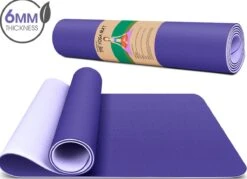 Dralegend Antislip Yogamat - Donkerpaars - Met Blaadjes Print , Gemaakt Van TPE Met Extra Dik (6mm) - Sportmat Fitness Mat Duurzaam Lichtpaars- Hypoallergene Yoga Mat Met Draagband - 183 Cm X 61 Cm X 0,6 Cm
