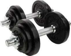 RS Sports Dumbellset - Halterset Met Gewichten - Totaal 20 Kg - 2 Stangen - Zwart