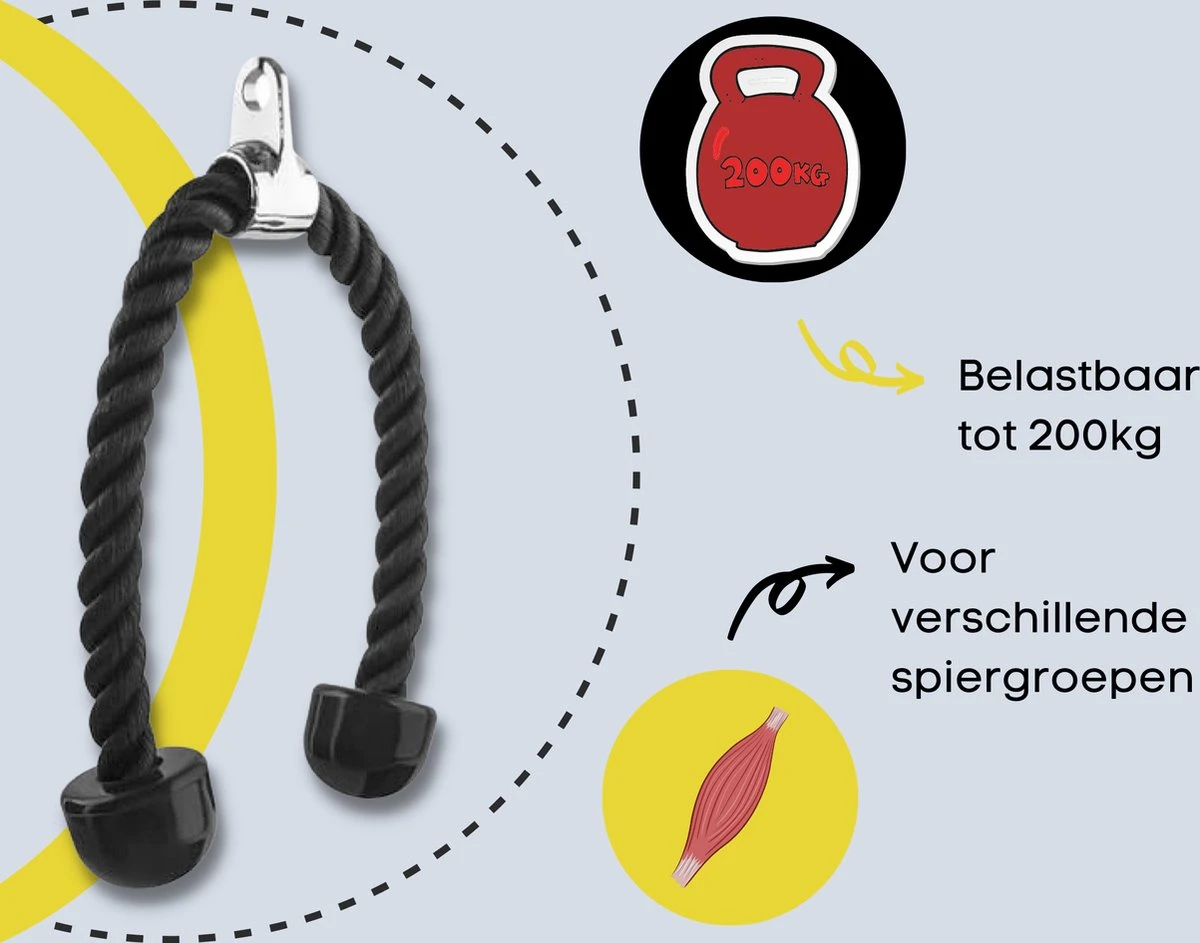 Tricep Rope - Trekkoord voor Krachtstation - Zwart - Nylon 70 CM Merkloos Tricep Rope - Trekkoord Voor Krachtstation - Zwart - Nylon 70 CM -Fitnessapparatuur Serie Winkel
