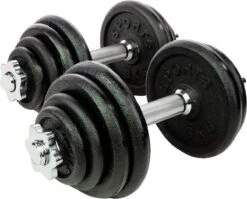 RS Sports Dumbellset - Halterset Met Gewichten - Totaal 30 Kg - 2 Stangen - Zwart