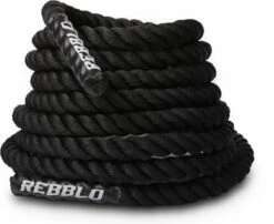 Rebblo - Battle Rope - Soft Grip - Krachttouw - 7,5 Kg Fitness Touw - 38 Mm Dik - 9 Meter - Zwart -Fitnessapparatuur Serie Winkel 1200x983 1