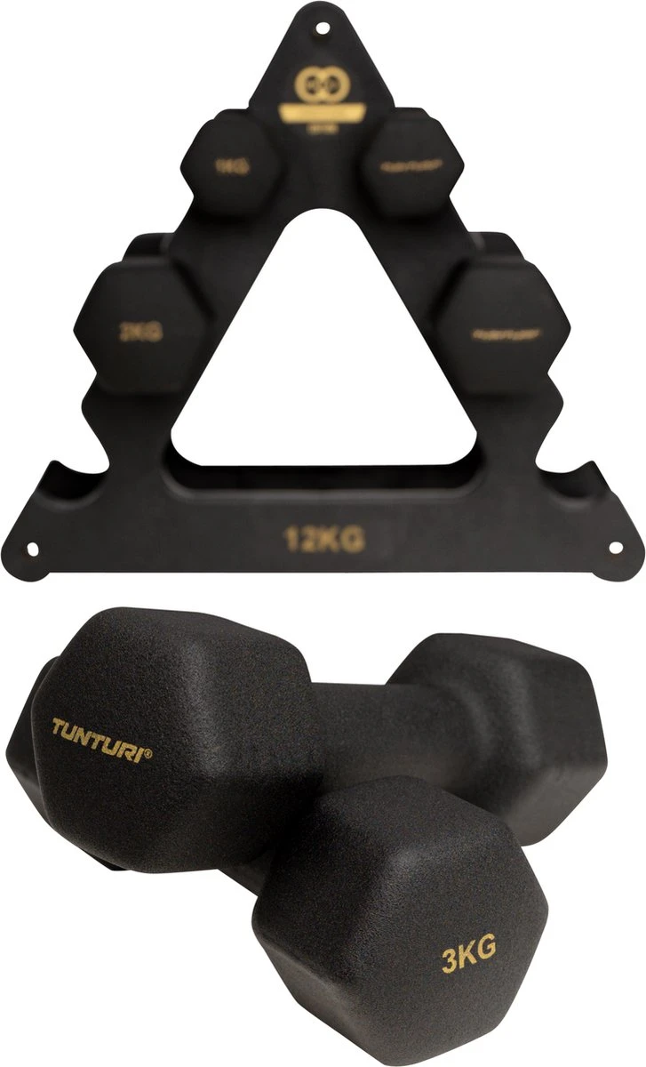 Tunturi Gewichten Centuri - Halterset - Dumbbell Set - Neopreen Dummbbells - 1 t/m 3kg - 3 Paar - Incl. gratis fitness app Tunturi Gewichten Centuri - Halterset - Dumbbell Set - Neopreen Dummbbells - 1 T/m 3kg - 3 Paar - Incl. Gratis Fitness App -Fitnessapparatuur Serie Winkel