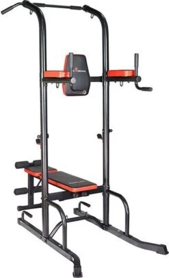 Fitness Trainer - Pull Up Toren - Dip Station – Push Up Bar - Dip Rack Halterbank Inc. 50 Kg GEWICHTEN + Sportbank Fitnessbank + Halterschijven + 3 Halterstangen - Multifunctioneel - Volledig Instelbaar - Opklapbaar -Fitnessapparatuur Serie Winkel 732x1200 2