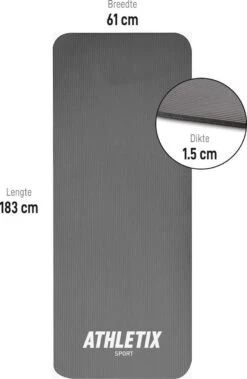 Athletix®‎ Premium NBR Fitnessmat - 183 X 61 X 1.5 Cm - Yogamat Met Draagriem En Draagtas - Grijs -Fitnessapparatuur Serie Winkel 782x1200 2