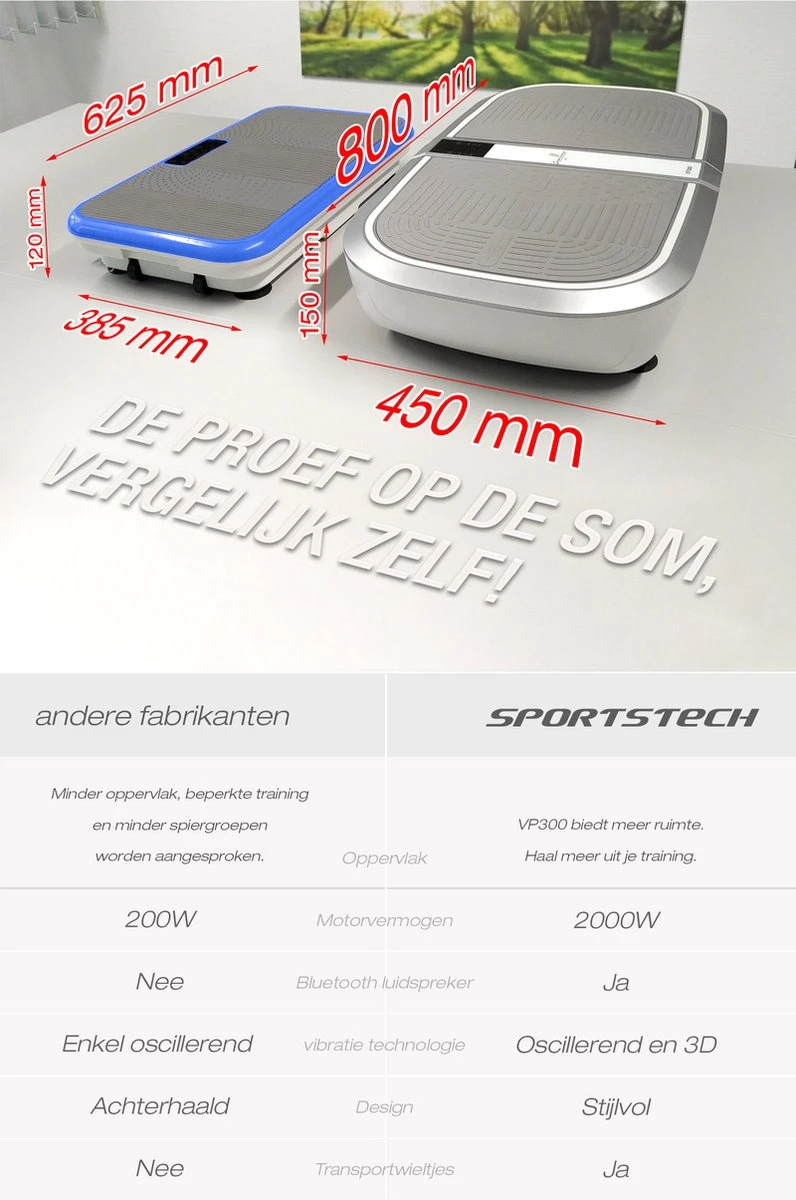 Sportstech Germany VP300 trilplaat - 2x1000 watt - Bluetooth Sportstech Germany VP300 Trilplaat - 2x1000 Watt - Bluetooth -Fitnessapparatuur Serie Winkel