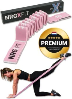 FITELASTIX® Premium Weerstandsband Lang - Voor Elk Niveau - Alles In 1 - Full Body - Resistance Band - Fitness Elastiek - Sport Elastiek Fitness - Met Handvatten - Inclusief Instructievideo's - Roze