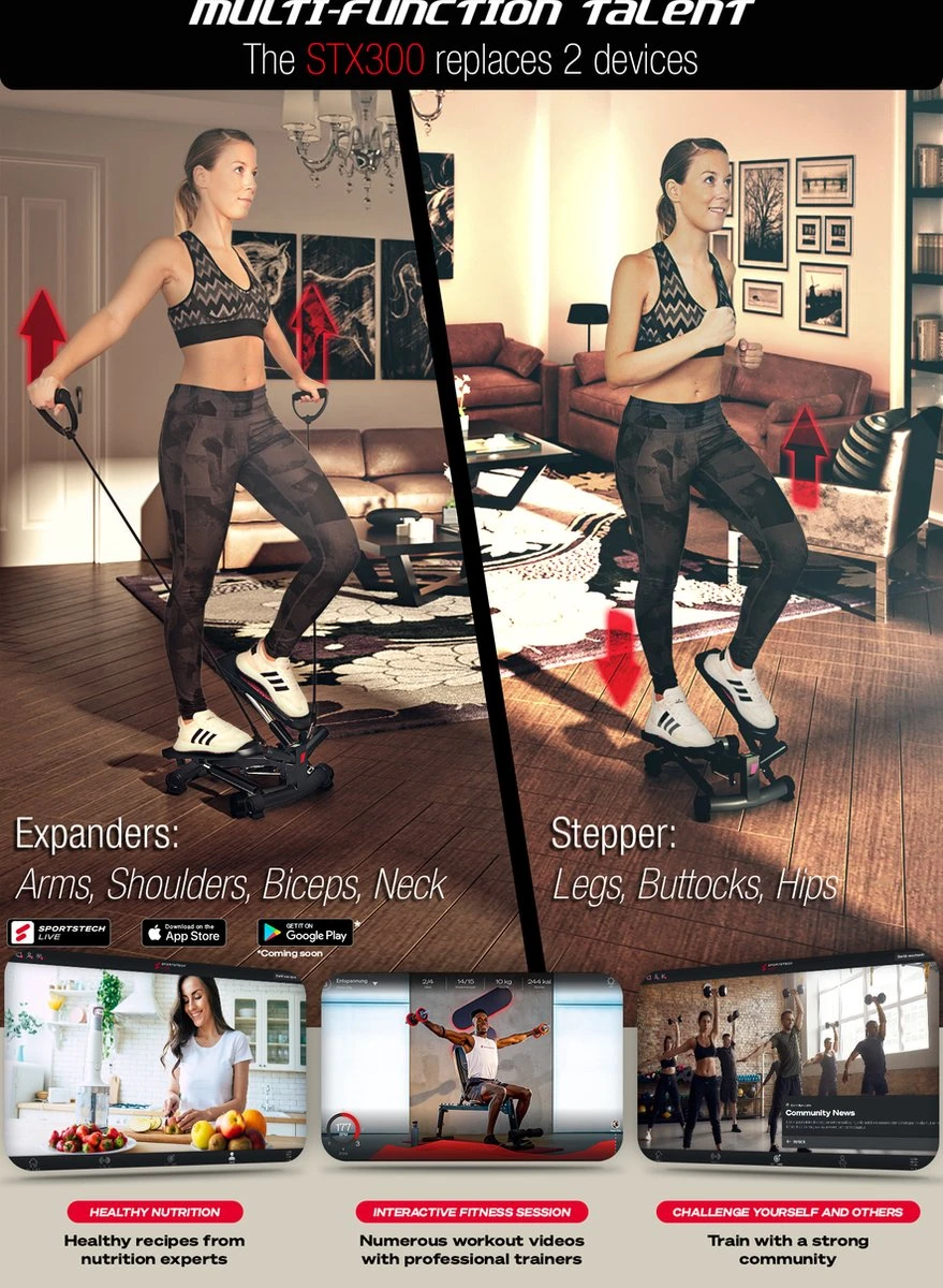 Sportstech STX300 | stepper | home fitness thuis | inclusief trekkoorden Sportstech STX300 | Stepper | Home Fitness Thuis | Inclusief Trekkoorden -Fitnessapparatuur Serie Winkel