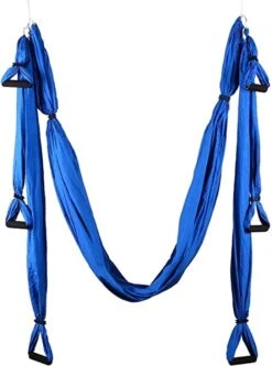 Nixnix - Yoga Hangmat - Blauw - Aerial Yoga Swing - Compleet Systeem Met 3 Sets Handgrepen - Tot 300kg