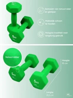 JPS Sports® Dumbells - Gewichten - Dumbells 5kg - Dumbells Set 2 X 5 Kg - Zeshoekig - Duurzaam - Groen -Fitnessapparatuur Serie Winkel 902x1200 4