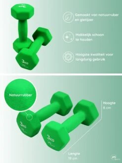 JPS Sports® Dumbells - Gewichten - Dumbells 3kg - Dumbells Set 2 X 3 Kg - Zeshoekig - Duurzaam - Groen -Fitnessapparatuur Serie Winkel 902x1200 6