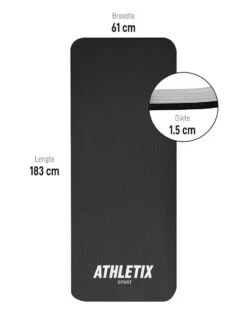 Athletix®‎ Premium NBR Fitnessmat - Yogamat - 183 X 61 X 1.5 Cm - Met Draagriem En Draagtas - Zwart -Fitnessapparatuur Serie Winkel 933x1200