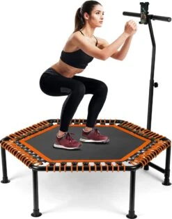 FOXSPORT Trampoline - Jump - Fitness - Volwassene Of Kindertrampoline - Met Telefoonhouder - Fitness Trampoline Met Handvat - Mini Trampoline - Kleine Trampoline - Sport Trampoline - Inclusief Handgrip - Fitnesstrampolines - Vereist Montage - 123 Cm