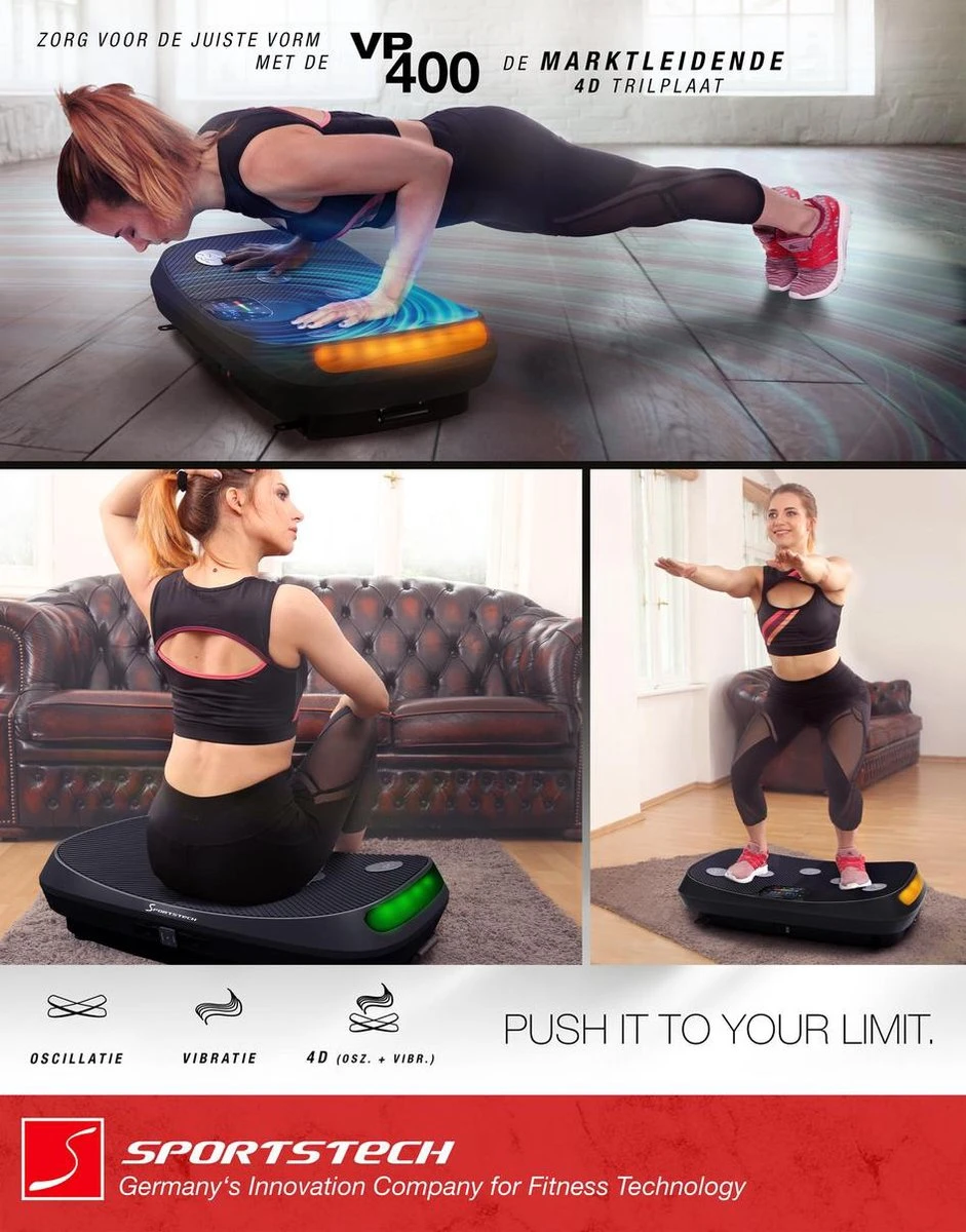 Sportstech Germany - 4D-trilplaat VP400 met uniek gebogen ontwerp Sportstech Germany - 4D-trilplaat VP400 Met Uniek Gebogen Ontwerp -Fitnessapparatuur Serie Winkel