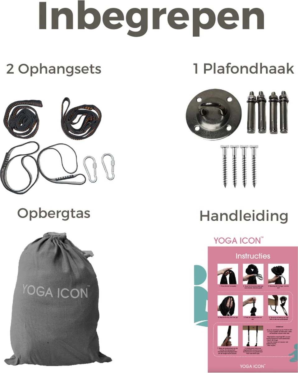 Therapeutische Hangmat YOGA ICON | Aerial Yoga | 280*150cm | Grijs | Inclusief handige Draagtas en 1 Plafondhaak | Workout | Training en Ontspanning | Therapeutische Hangmat YOGA ICON | Aerial Yoga | 280*150cm | Grijs | Inclusief Handige Draagtas En 1 Plafondhaak | Workout | Training En Ontspanning | -Fitnessapparatuur Serie Winkel 959x1200 5