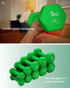JPS Sports® Dumbells - Gewichten - Dumbells 5kg - Dumbells Set 2 X 5 Kg - Zeshoekig - Duurzaam - Groen -Fitnessapparatuur Serie Winkel 960x1200 11