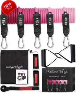 Weerstandsbanden Elastiek Set - 5 Fitness Elastiek Met Handvaten - Resistance Banden Set Van 11 Met Verschillende Weerstanden