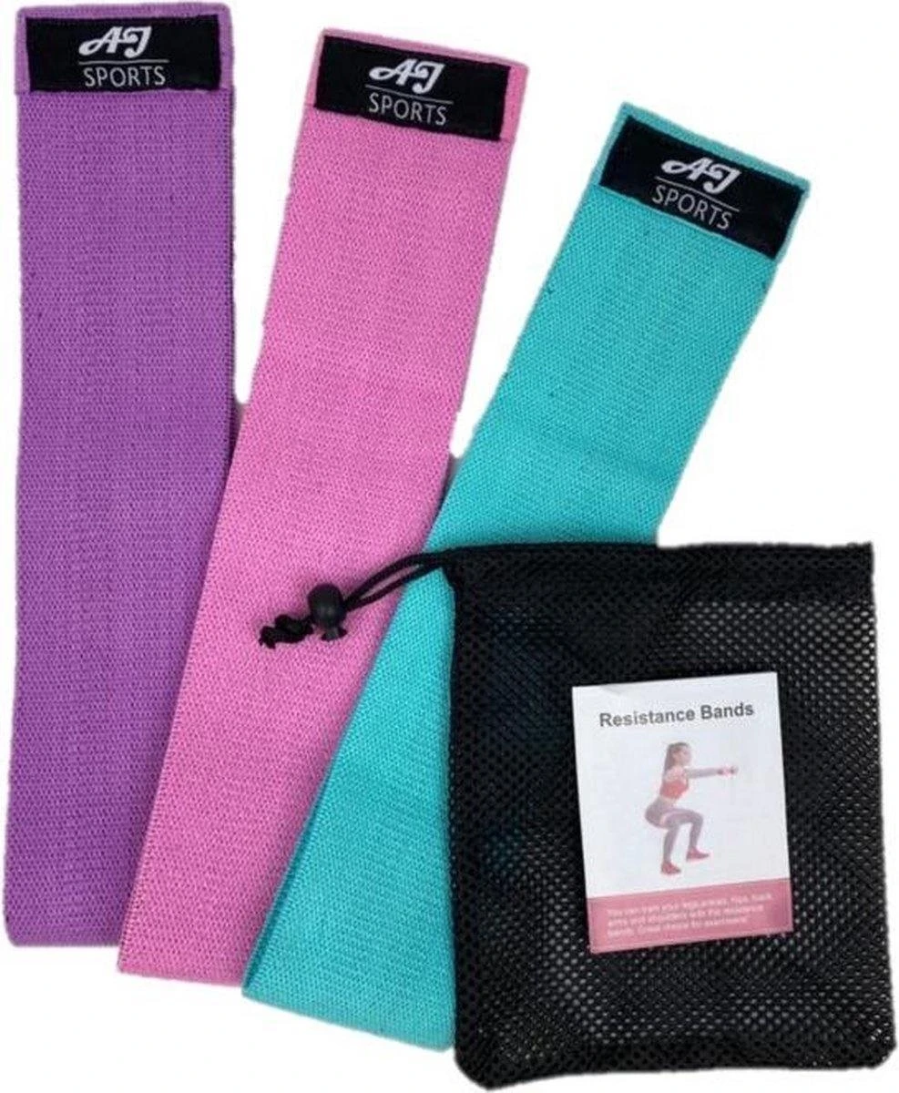 AJ-Sports Weerstandsbanden - Booty Band - Resistance band - Fitness elastiek - Paars/Roze/Cyaan - set van 3 weerstandsbanden - Resistance band - Fitness band - Workout - Fitness - Inclusief handleiding en draagtas AJ-Sports Weerstandsbanden - Booty Band - Resistance Band - Fitness Elastiek - Paars/Roze/Cyaan - Set Van 3 Weerstandsbanden - Resistance Band - Fitness Band - Workout - Fitness - Inclusief Handleiding En Draagtas -Fitnessapparatuur Serie Winkel