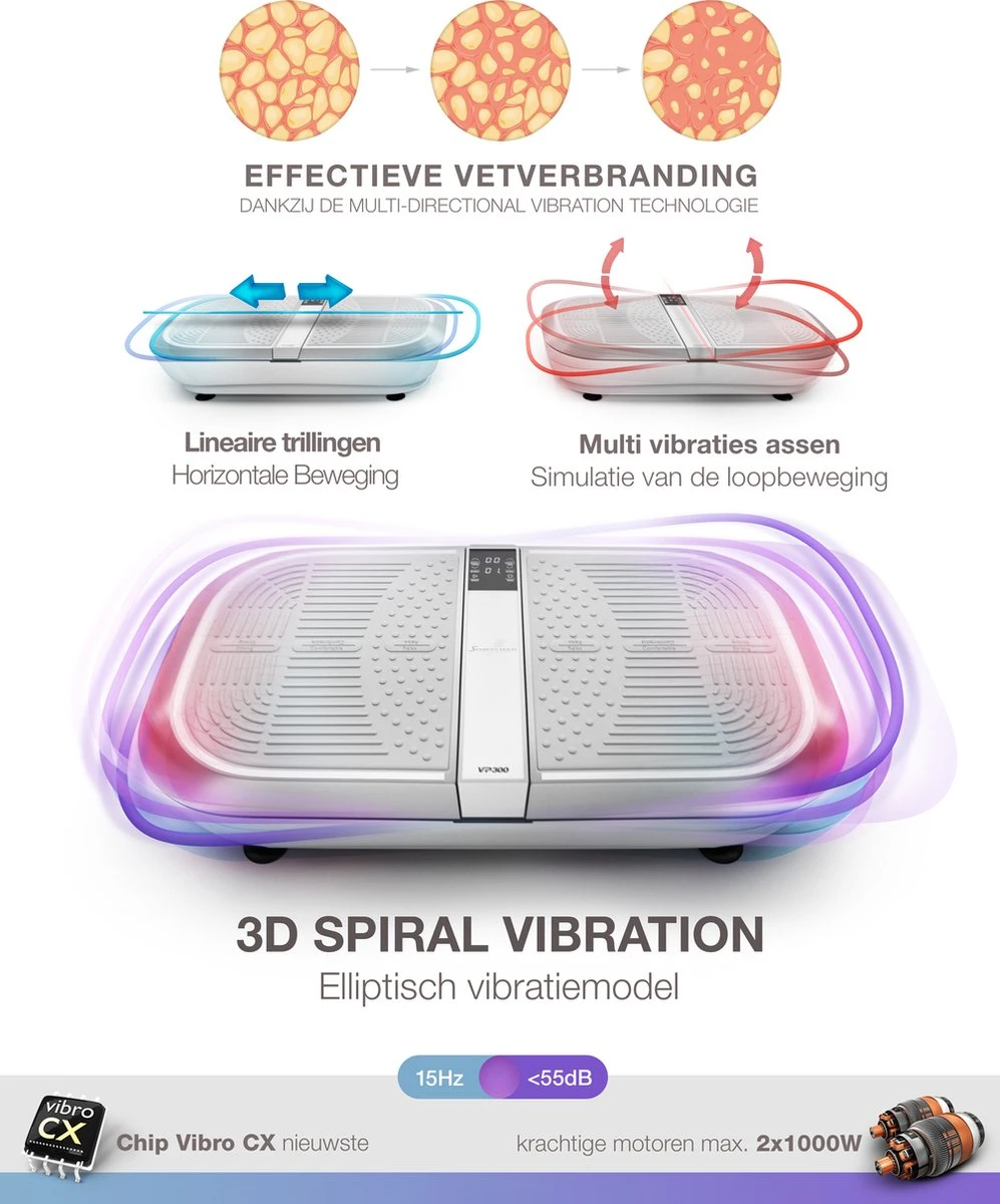 Sportstech Germany VP300 trilplaat - 2x1000 watt - Bluetooth Sportstech Germany VP300 Trilplaat - 2x1000 Watt - Bluetooth -Fitnessapparatuur Serie Winkel